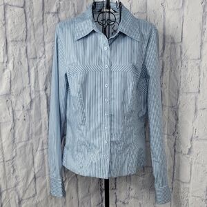 White‎ House Black Market Corset/Peplum Striped Button UP Blouse 12